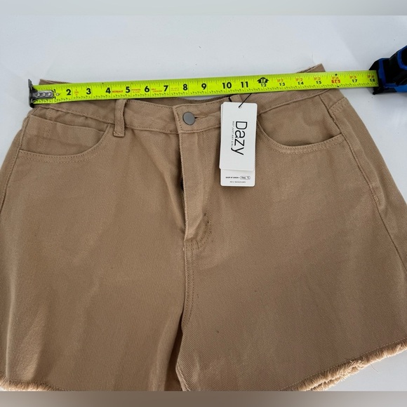 Dazy Tan Denim Fringe Bottom Shorts - Picture 4 of 9